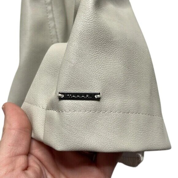 Tahari Open Front Jacket Womens Gray Stone Faux Leather Long Sleeve Pockets Sz M - Picture 12 of 12